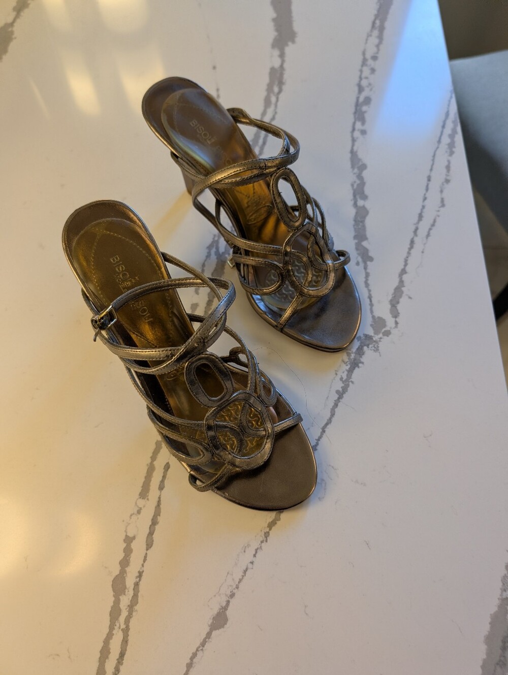 Bisou Bisou by Michele Bohbot Metallic Bronze Cage Strappy Sandals (Size 7M)